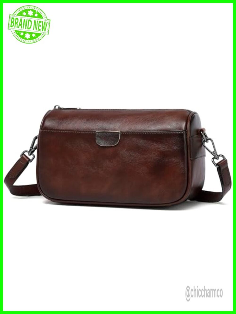Full Grain Leather Crossbody Satchel Handbag with Dual Strap